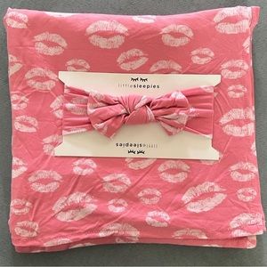 Little Sleepies Pink Kisses Swaddle & Bow set